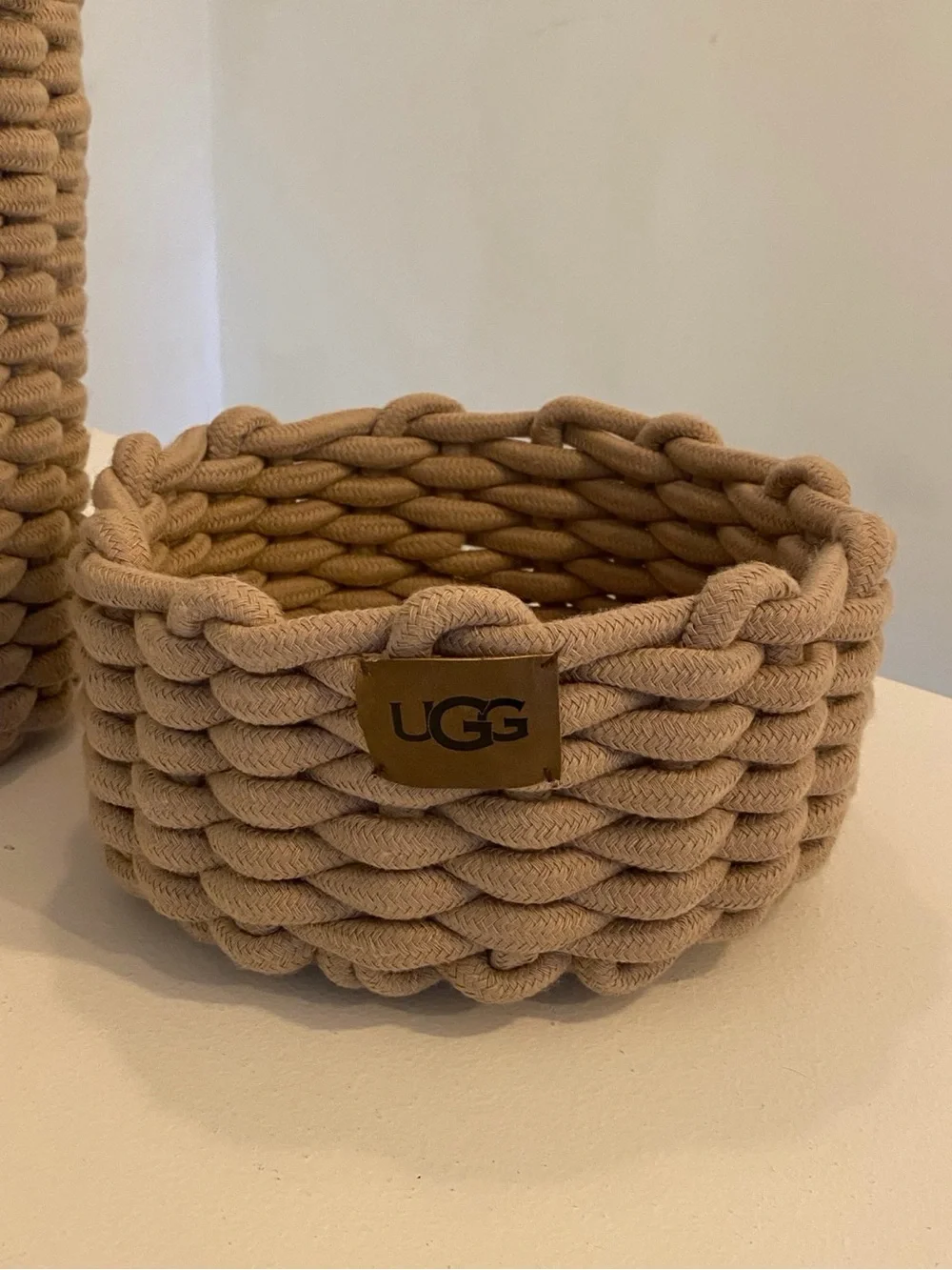 UGG Beige Chunky Woven Rope Storage Basket & Wastebasket 2-Piece Set